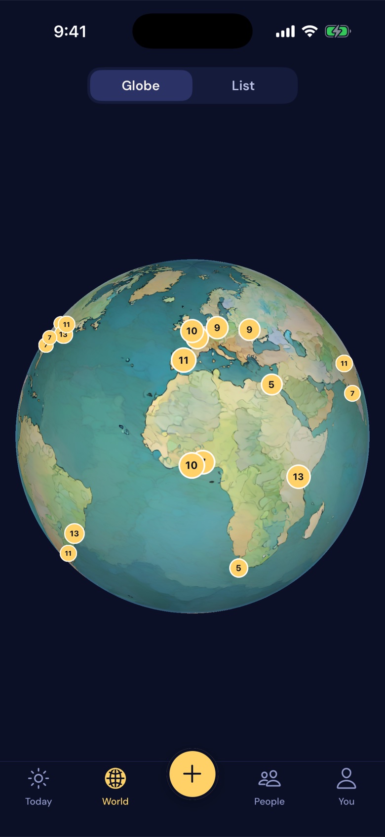 The Lumen globe, glowing with the community over Europe and Africa.